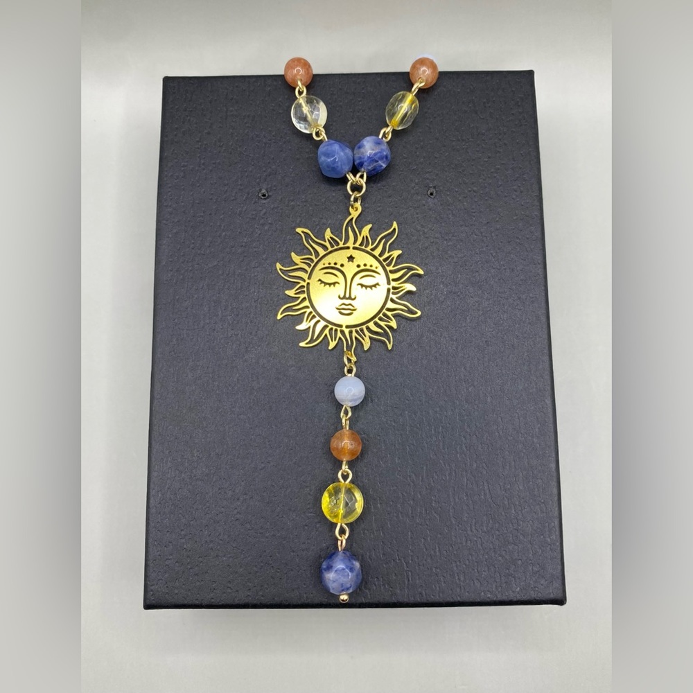 🌞Sun Face Sodalite Citrine Sunstone Lace Agate Necklace